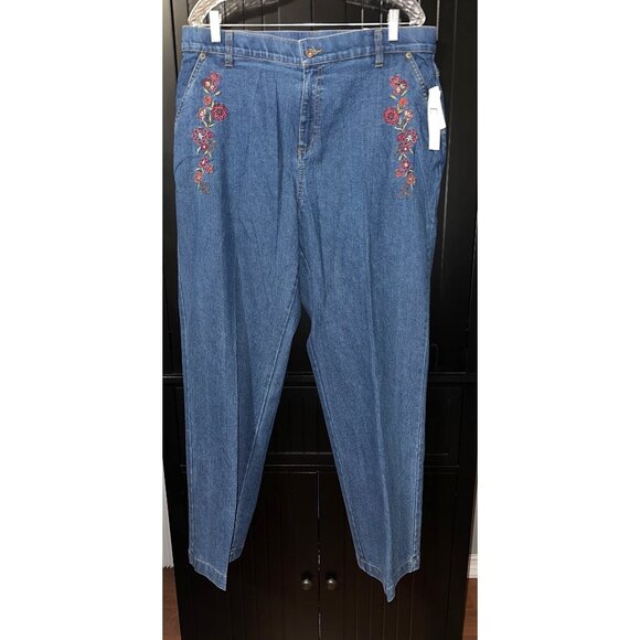 Erika Women’s Stretch Denim Jeans 18 Blue Floral Embroidered Straight Leg Pants - Picture 6 of 11